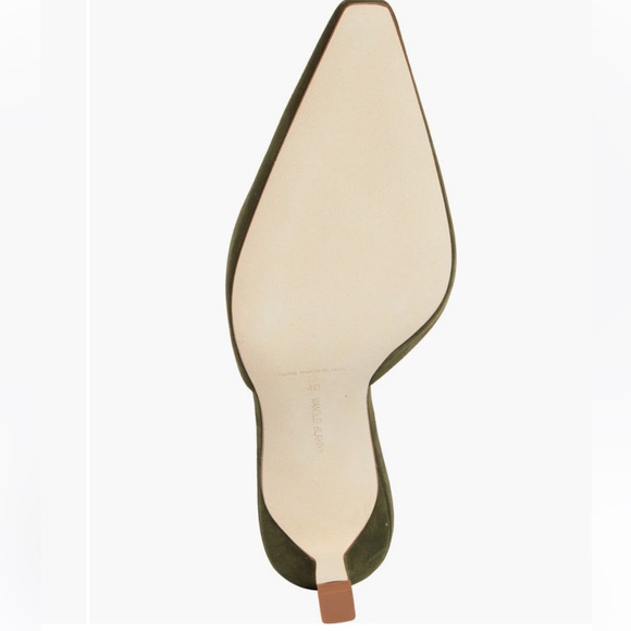 MANOLO BLAHNIK Moiramu 50 Suede Mules Shoes Army Green US 8 - EU 38 NEW - Picture 6 of 13